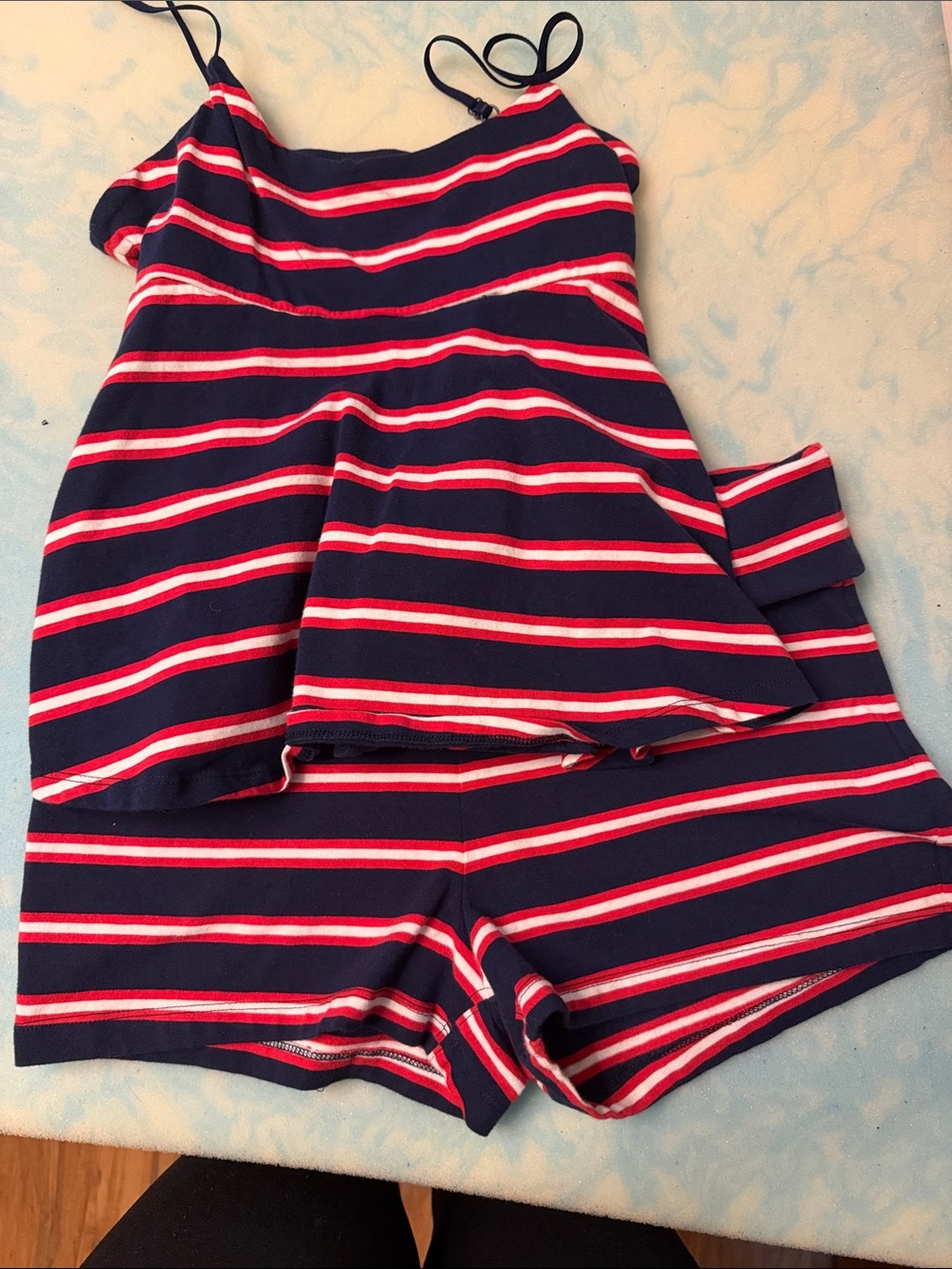 wild fable Navy, Red and White Striped Kids Romper Set